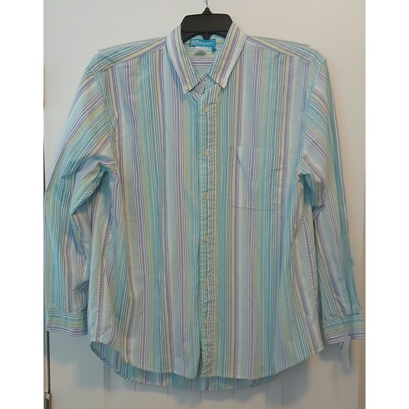 fresh produce Other - Fresh Produce Mens Large Striped Button Down Shirt Cotton Blue Purple ALSSHPS